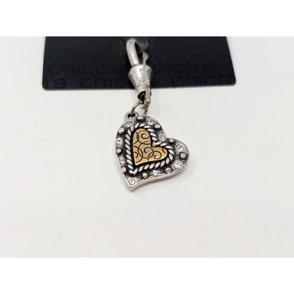 Chico's Zipper Charm Silver Gold Tone Heart New - Picture 2 of 4